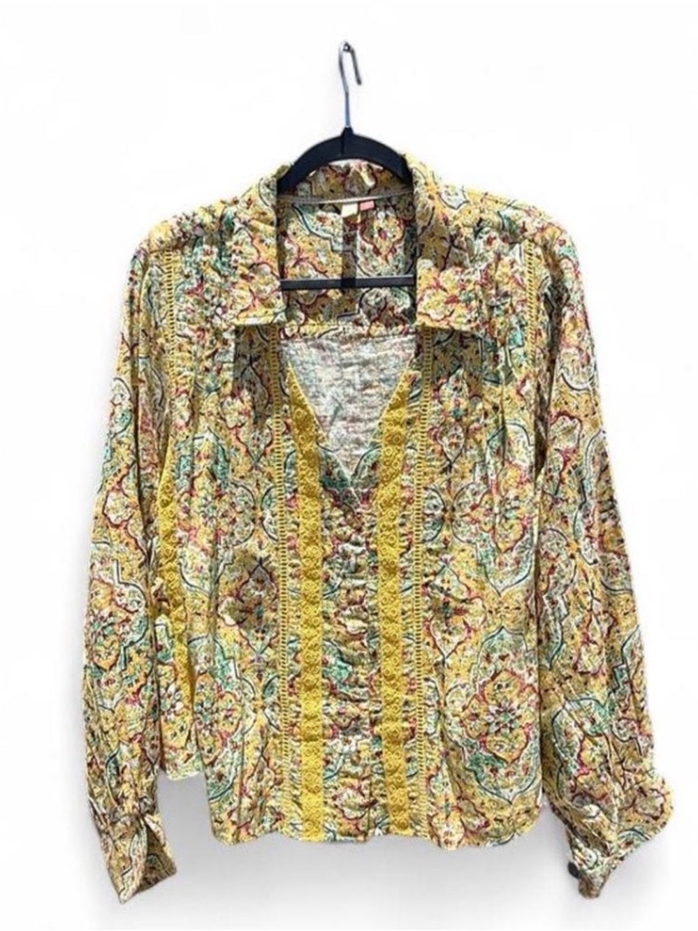 Pilcro Yellow Multi Floral V-Neck Button Blouse
